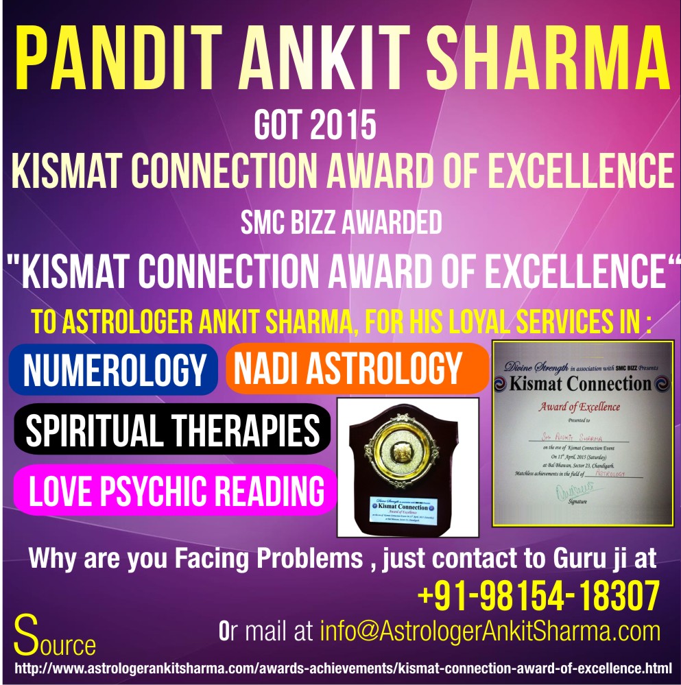 Pandit Ankit Sharma got 2015 Kismat Connection Award of Excellence